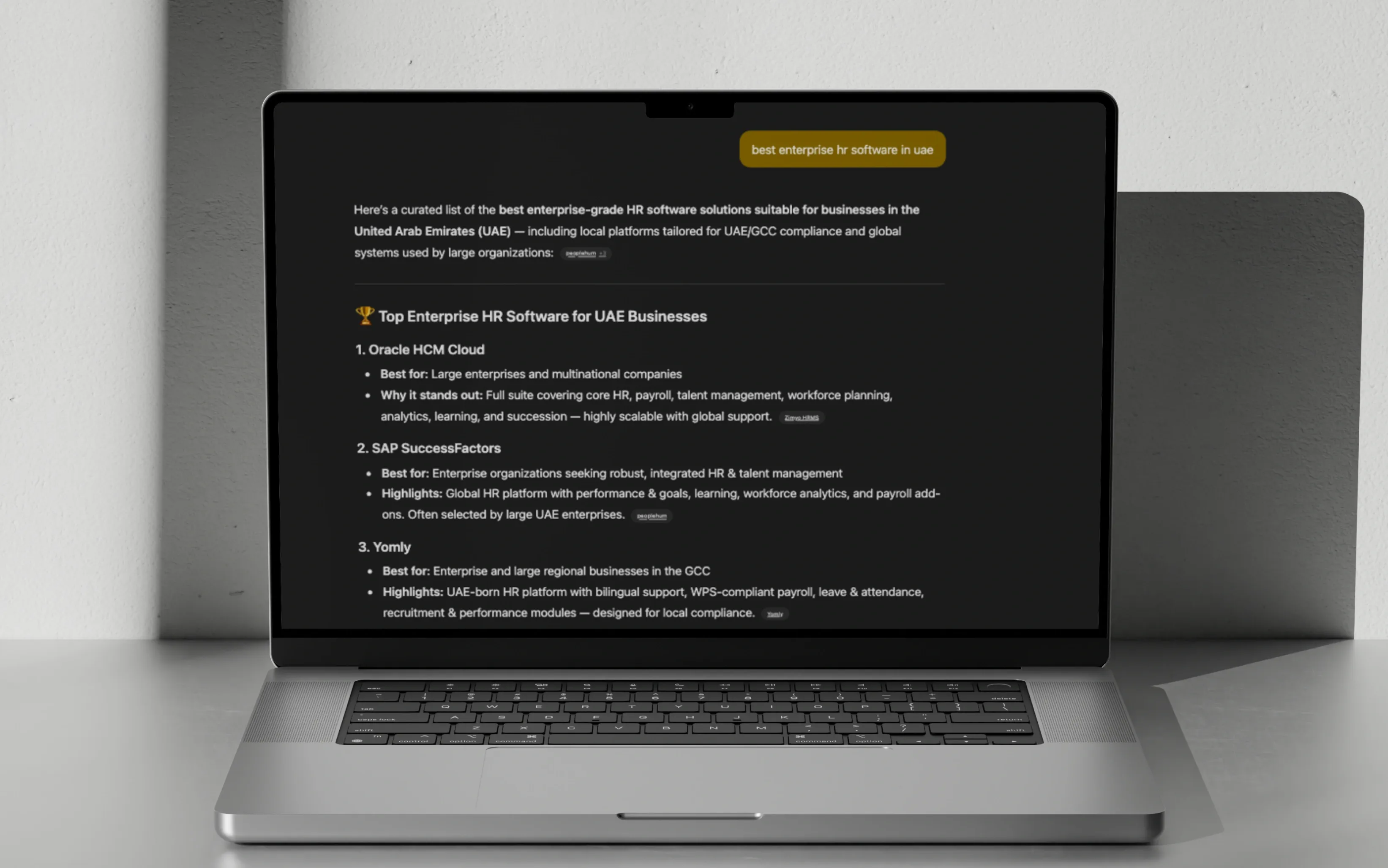 Yomly AI SEO case study showing enterprise HR platform growth through ChatGPT traffic