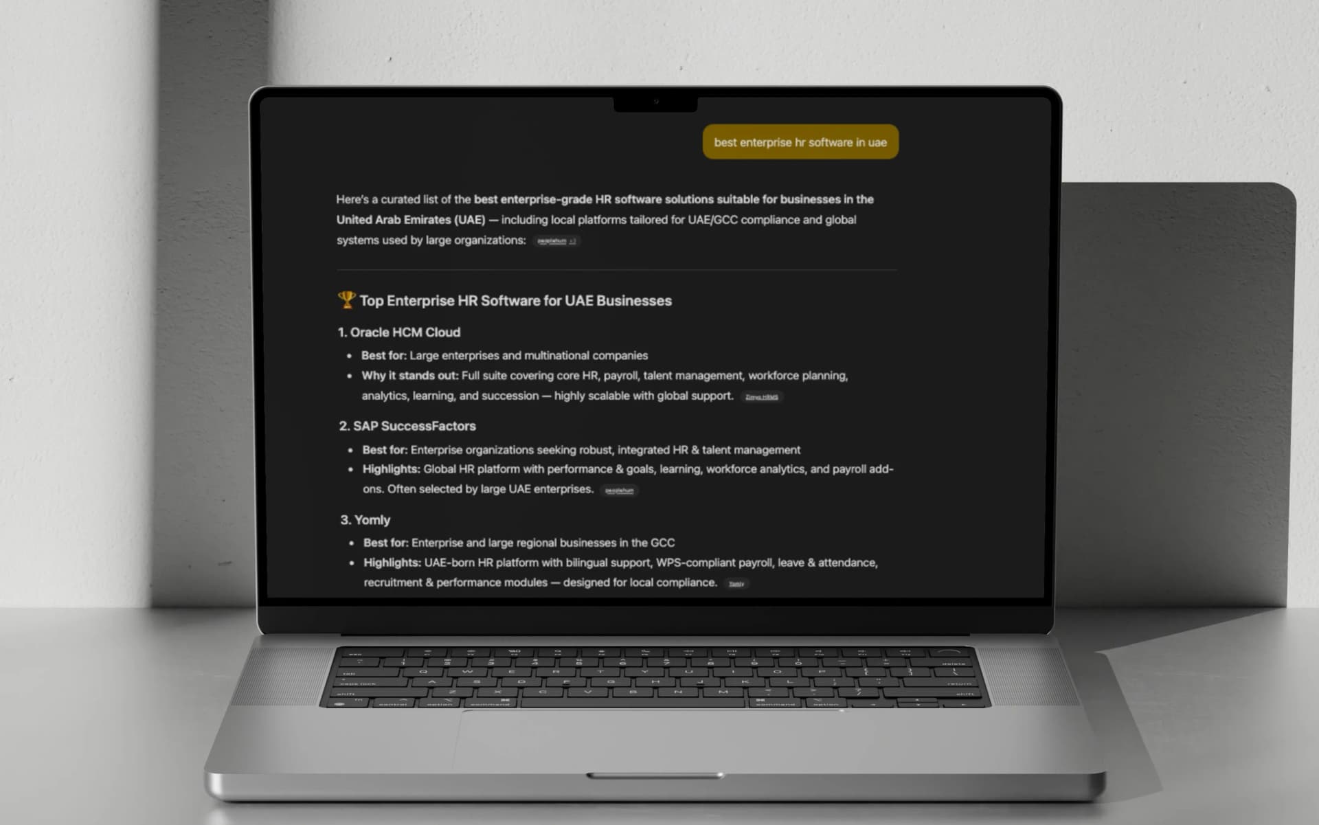 Yomly AI SEO case study showing enterprise HR platform growth through ChatGPT traffic