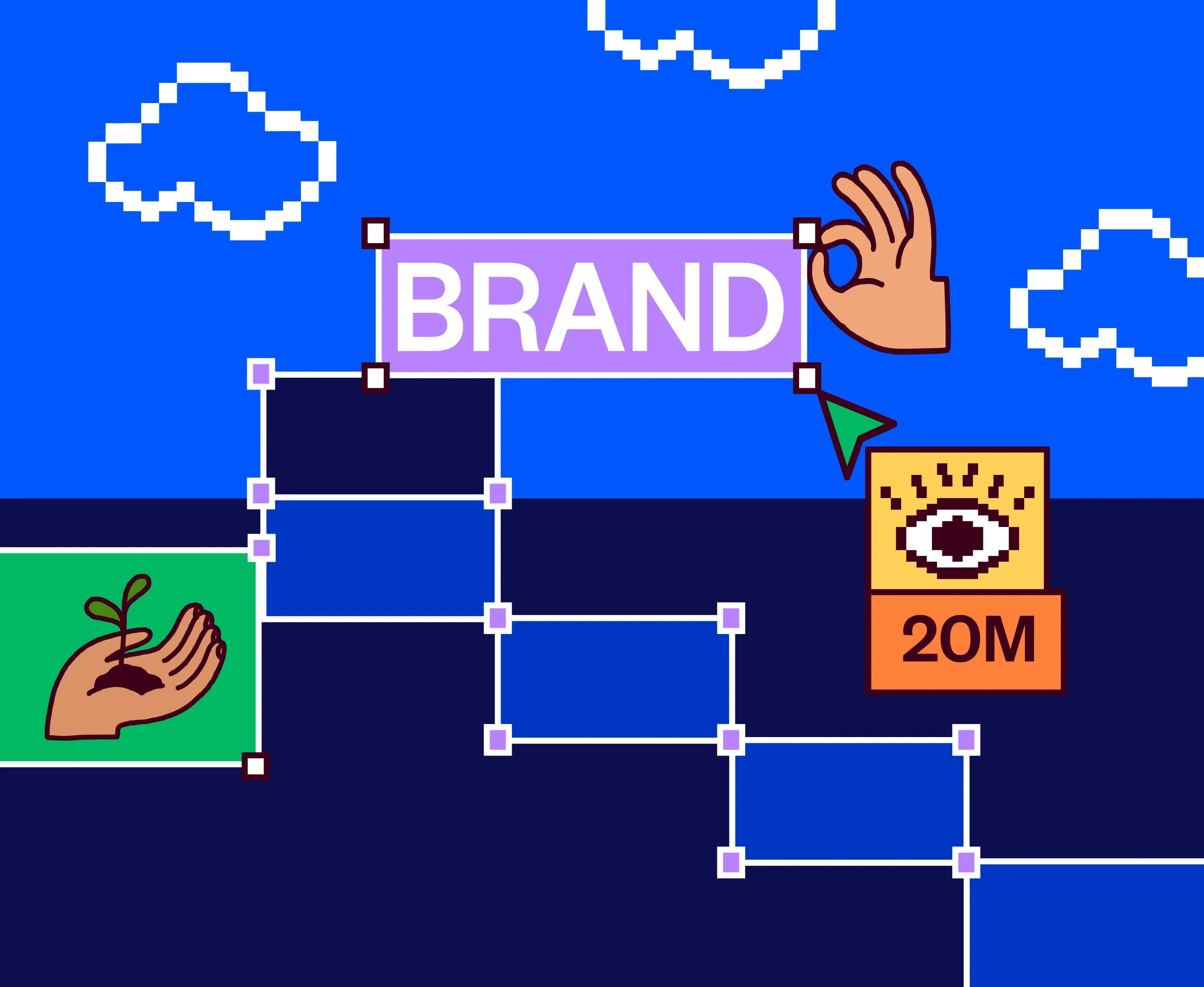 An illustration showing growth marketing strategies with brand text.