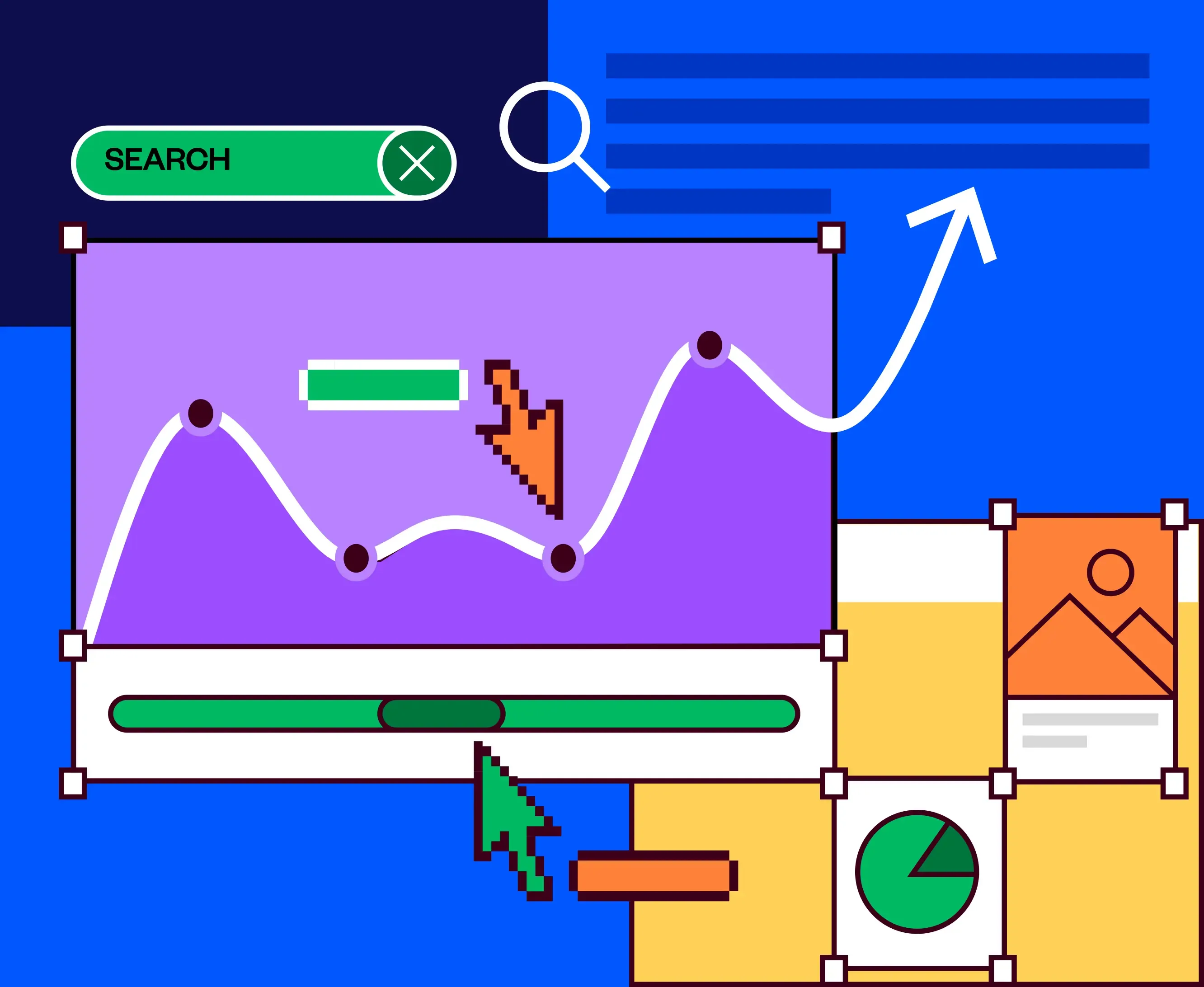 An illustration showing analytics and actionable insights.