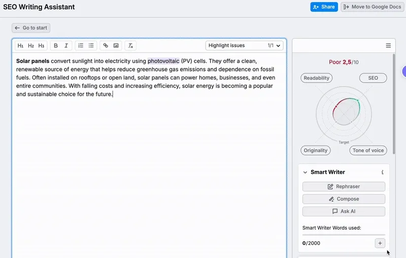 SEMrush AI Writing Assistant